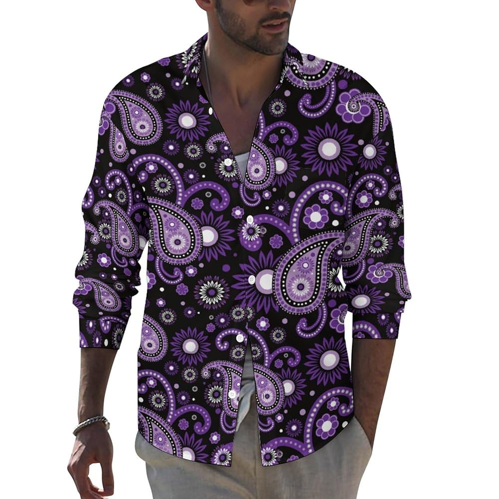 Amazon.com: Purple Paisley Men's Long Sleeve Shirt Button